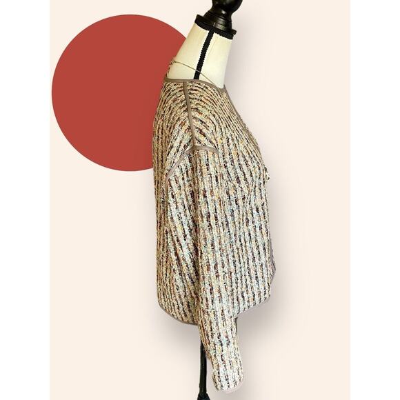 Lafayette 148 WOMENS Spring Tan Beige Coral Aqua Tweed Zip Blazer Jacket Size M - Picture 9 of 13